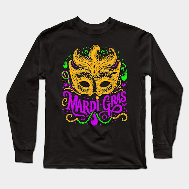 Mardi Gras Mask For Women Kids Men Long Sleeve T-Shirt by Joyful Jesters